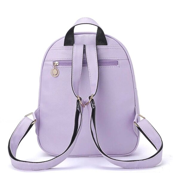 Girls 3pc Set of Lavender Backpack with a Bow & Round Crossbody Purse & Wallet - Picture 4 of 5